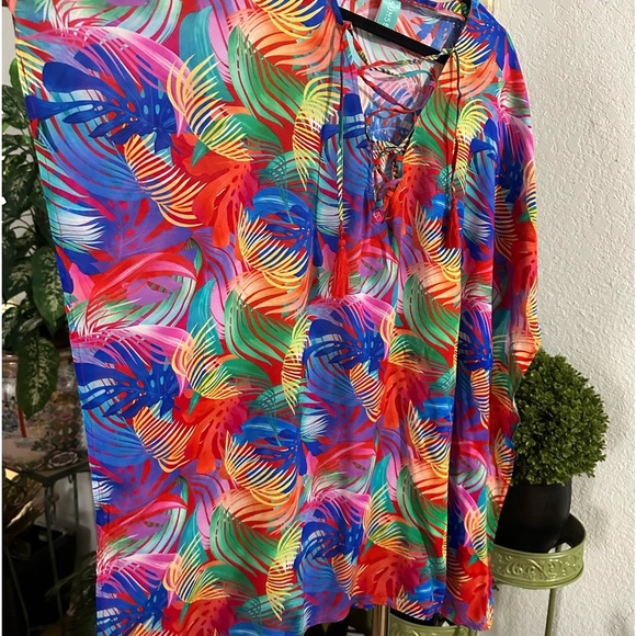 Sunset tropical leaf print caftan size S - Picture 5 of 12